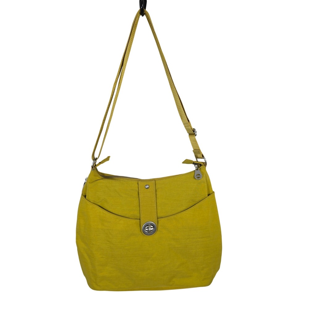 Baggallini Yellow Nylon Crossbody Bag with Removable Pouch Large Everyday Travel